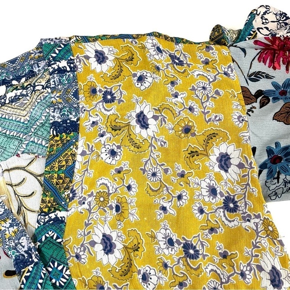 Umgee Floral Print Sage Mixed Patchwork Boho Top - Picture 9 of 16